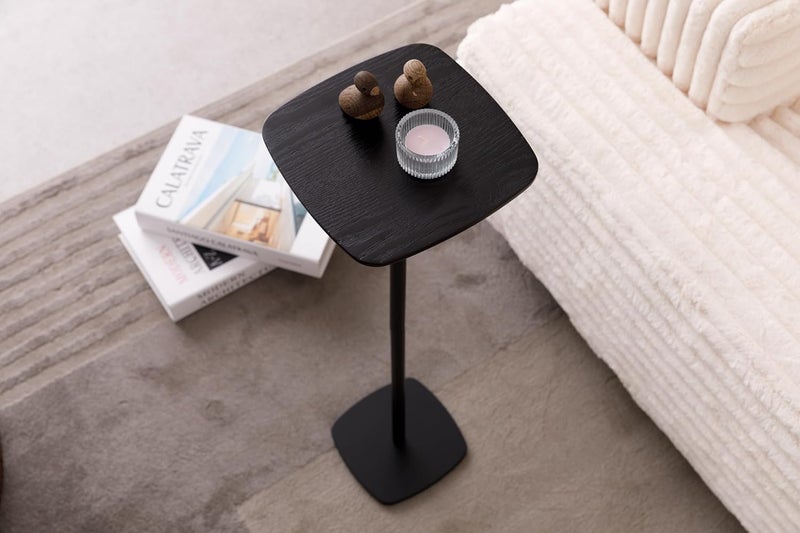 M MEETAKING Small Pedestal Drink Table, Wooden Top Side Tables Martini Cocktail Drink Stand, Durable Square Tiny End Table Accent Table with Weighted Base for Living Room, Bedroom, Office, Small Spaces, Black - Image 3